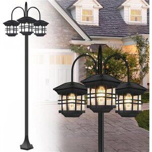 Outdoor Solar Lamp Post Lights, Aluminum Classic Black Light Pole, Solar light
